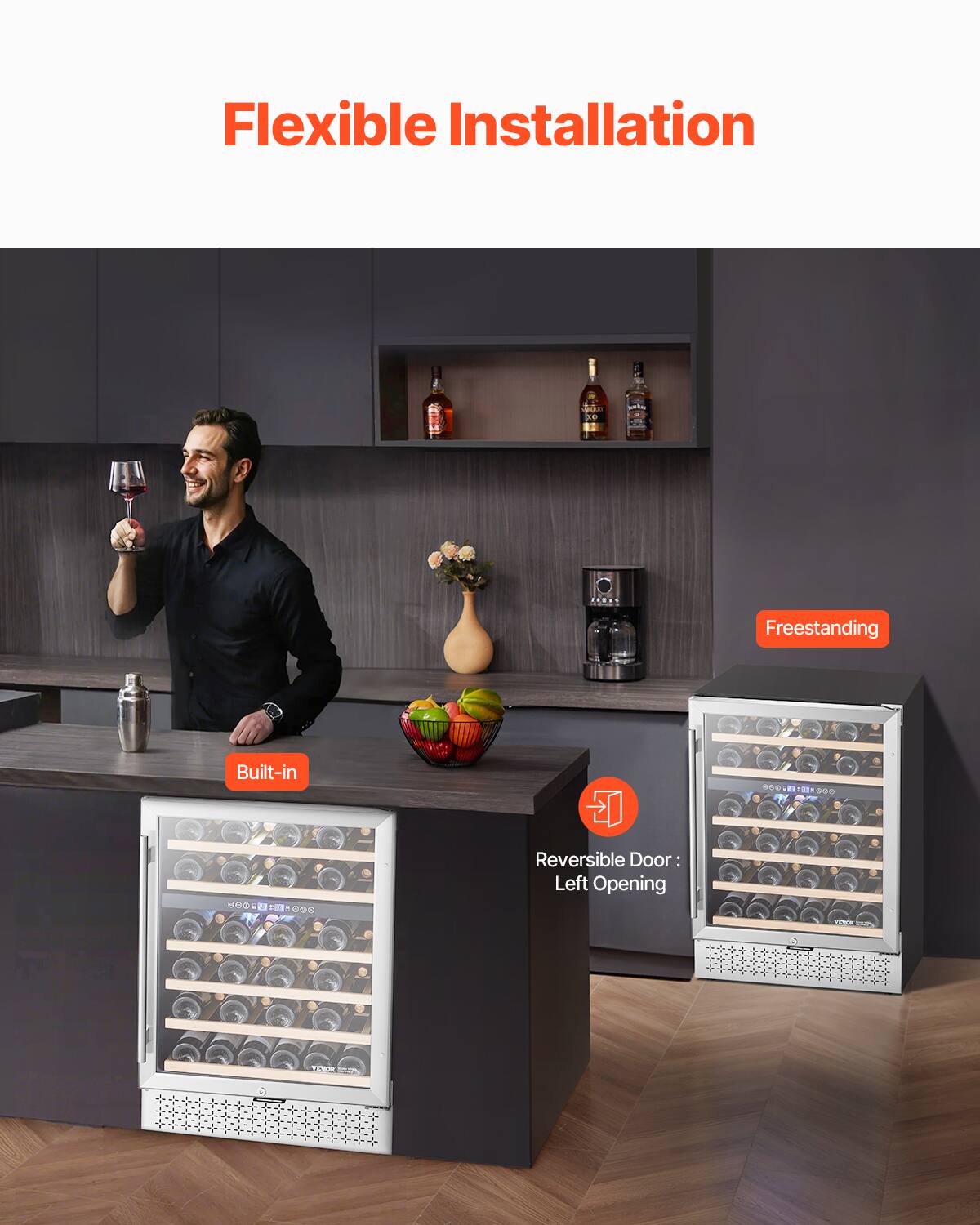 Flexible Installation

- Built-in
- Freestanding
- Reversible Door: Left Opening