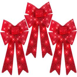 Best Choice Products - Set of 3 Pre-Lit Christmas Bows, Indoor/Outdoor LED Holiday Decor w/ 8 Light Functions - Red