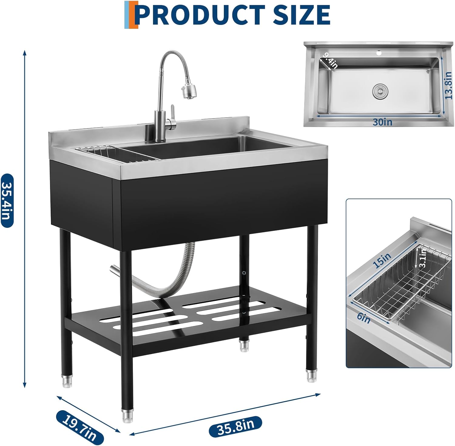 PRODUCT SIZE

- 35.4in (height)
- 35.8in (width)
- 19.7in (depth)
- 30in (sink width)
- 13.8in (sink depth)
- 4in (sink height)
- 15in (dishwasher width)
- 6in (dishwasher height)
- 3.1in (dishwasher depth)