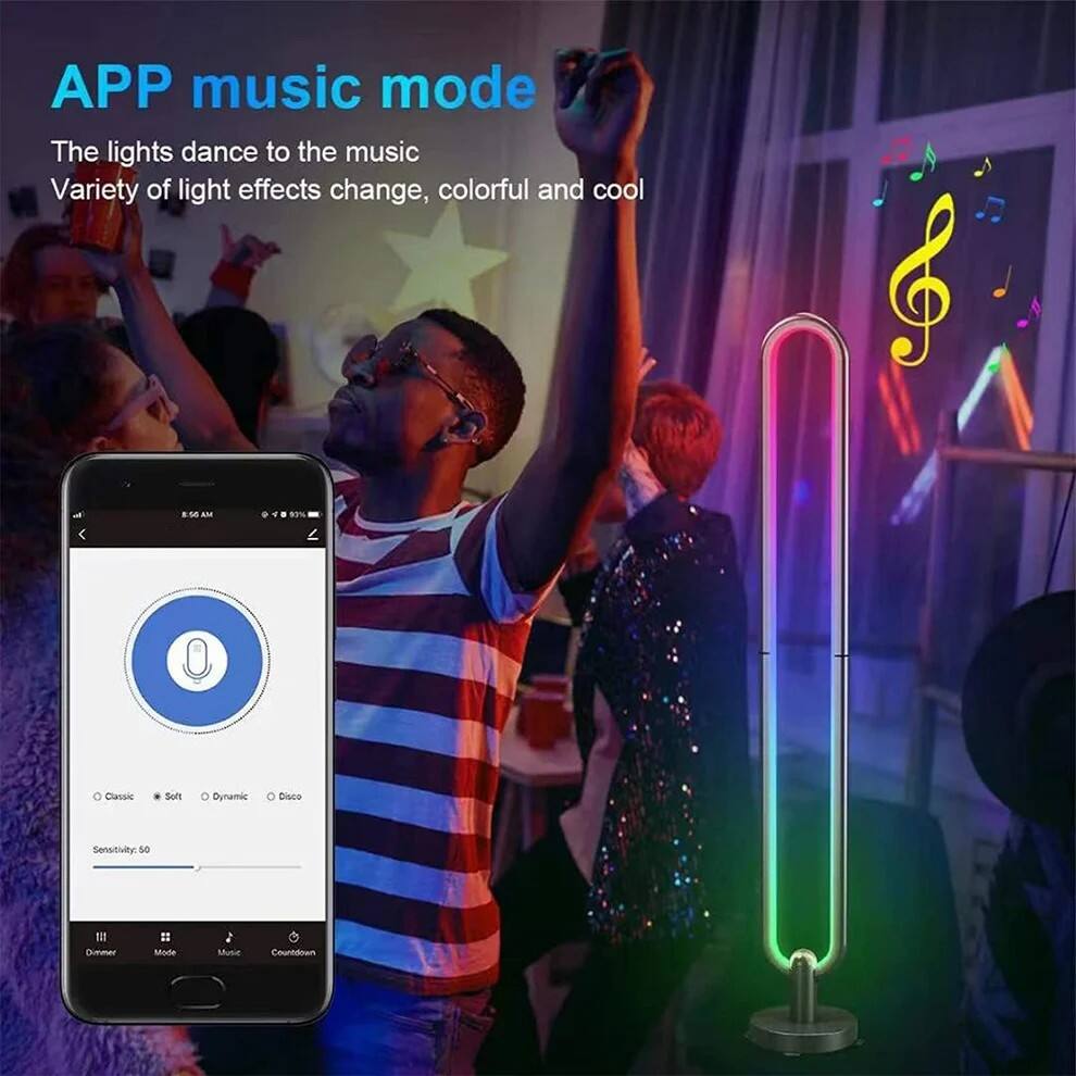 APP music mode  
The lights dance to the music  
Variety of light effects change, colorful and cool  

Classic  
Soft  
Dynamic  
Disco  

Sensitivity: 50  

Dinner  
Mode  
Music  
Countdown