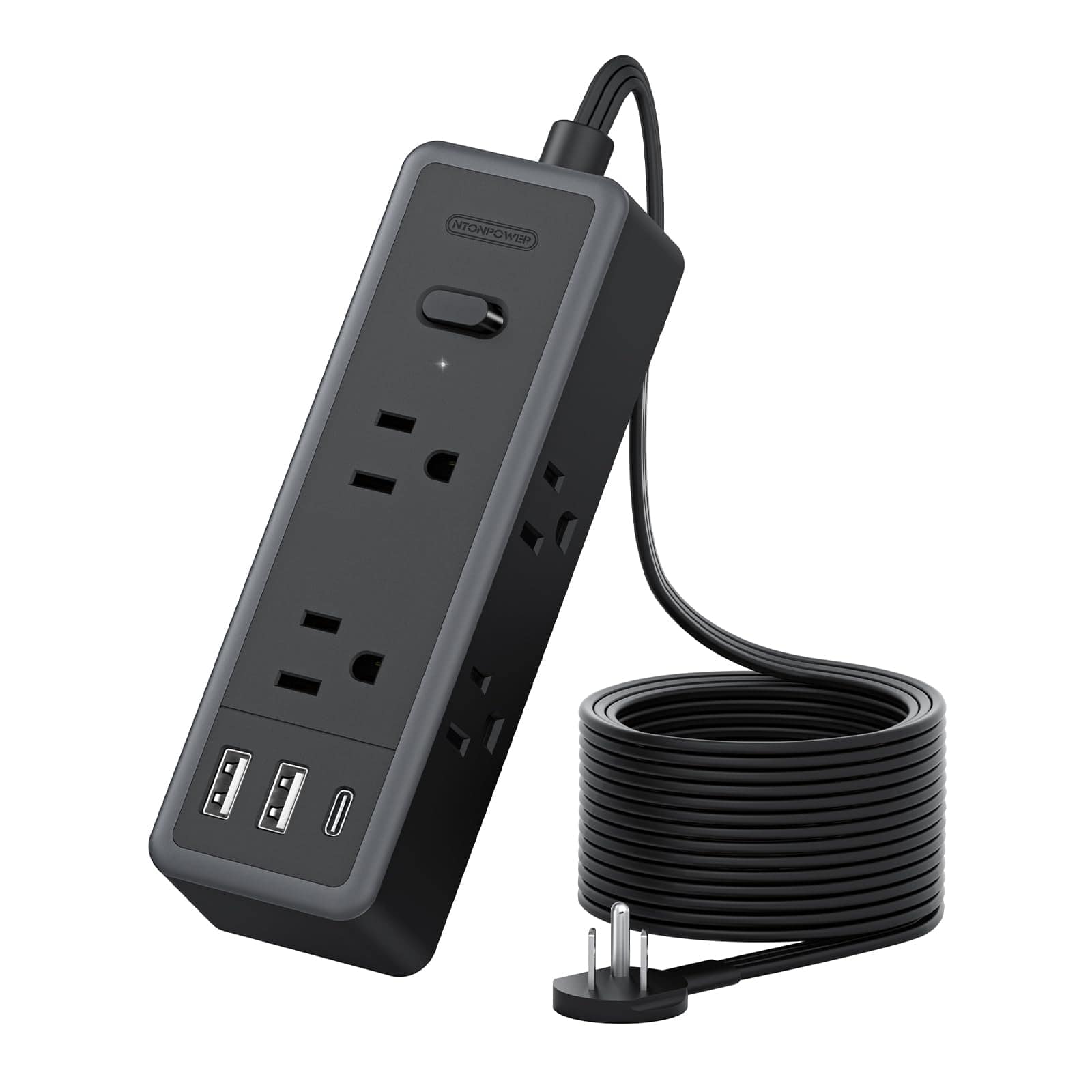 Dazzed Corner - 6 Outlets Power Strip, 10 FT Flat Extension Cord - Black