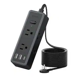 Dazzed Corner - 6 Outlets Power Strip, 10 FT Flat Extension Cord - Black