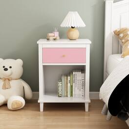 LUCKY ONE - 26.8" Assembled Wooden Nightstand 1-Drawer 1-Shelf for Kids Adults - Pink