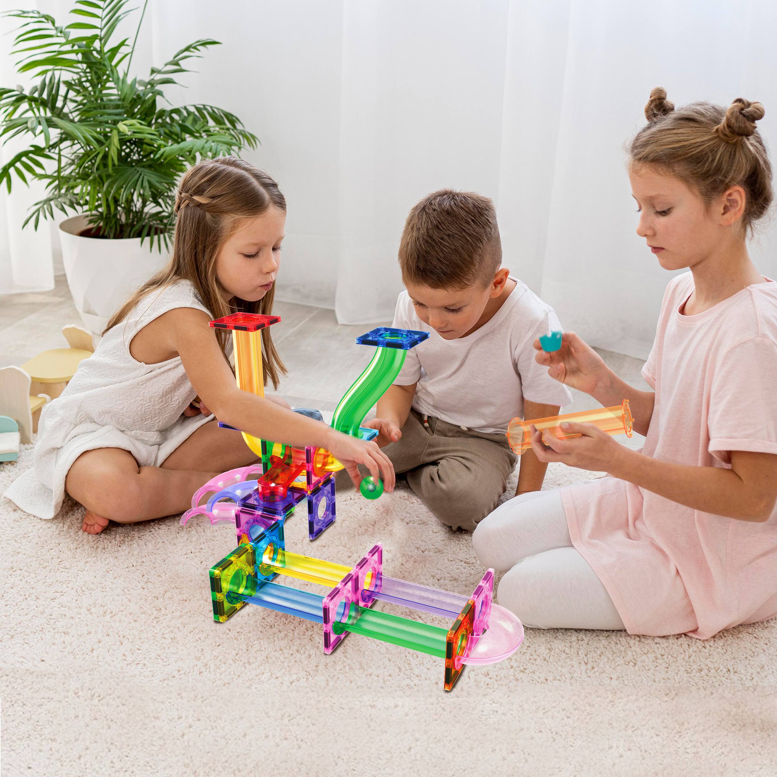 Alt View 2. PicassoTiles - PICASSO-TILES Marble Run Magnetic Tiles for Kids, 40PCS, Construction Magnet Tiles Race Track Building Blocks STEM Toy.