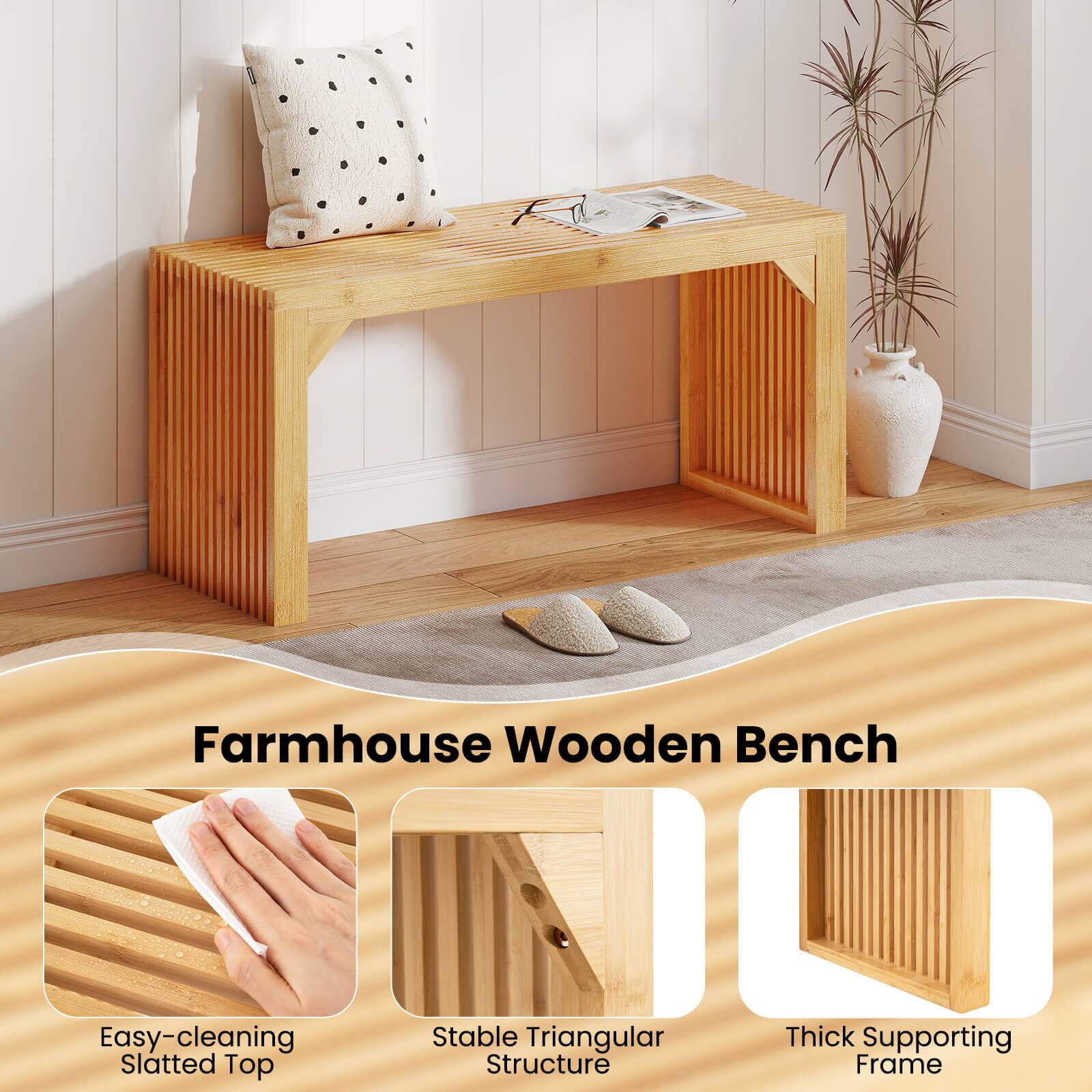 Farmhouse Wooden Bench

- Easy-cleaning Slatted Top
- Stable Triangular Structure
- Thick Supporting Frame