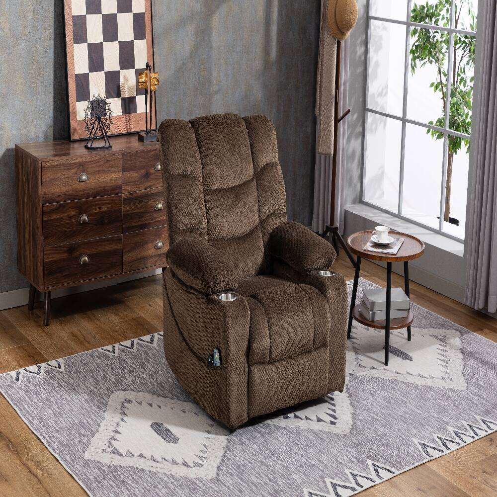 Alt View 10. Ropilly - Ropilly brown velvet power lift recliner with heated massage and cup holder - Brown.