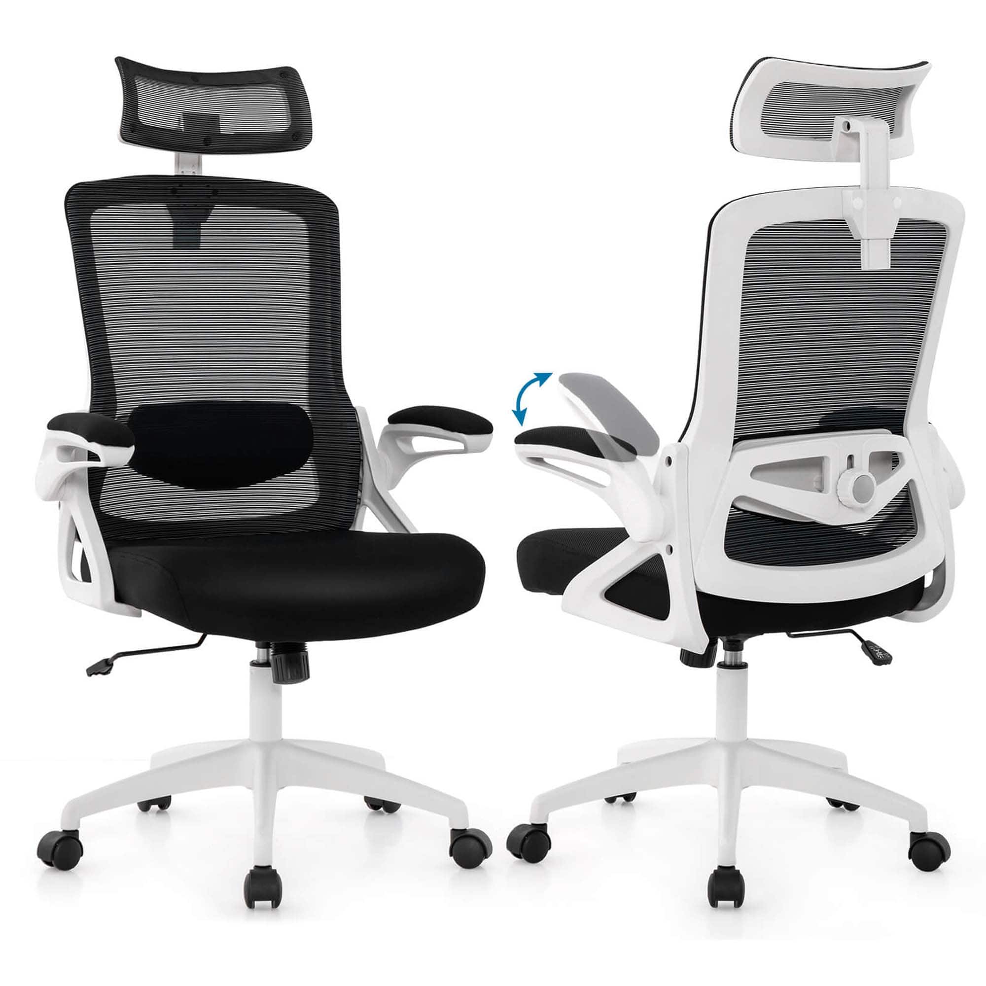 Front. Costway - Costway Ergonomic Office Chair with Adjustable Lumbar Support Rocking Backrest Armrests White - White.