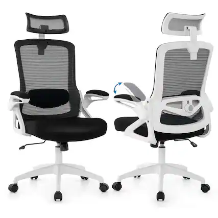 Front. Costway - Costway Ergonomic Office Chair with Adjustable Lumbar Support Rocking Backrest Armrests White - White.