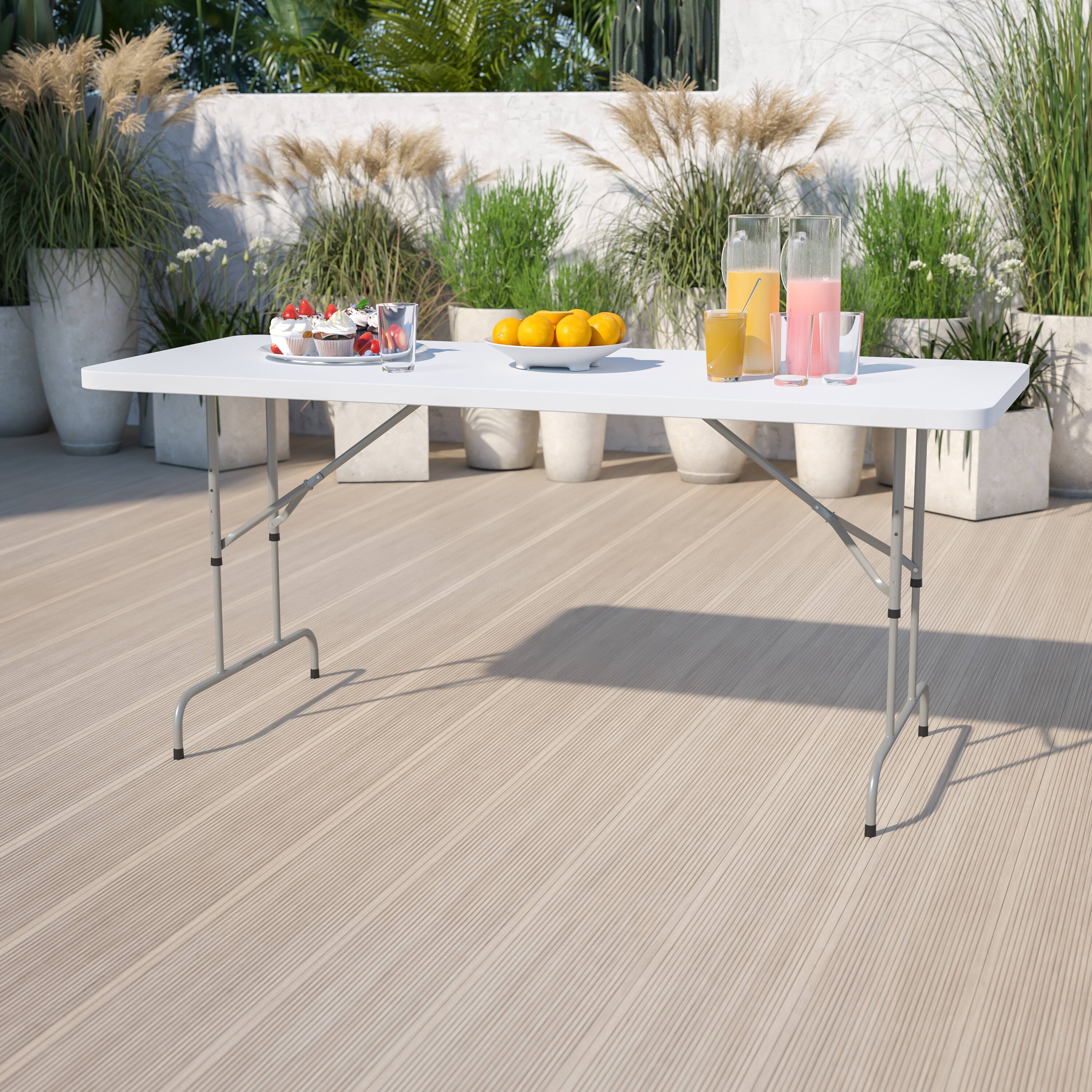 Alt View 1. Emma + Oliver - 6-Foot Height Adjustable Plastic Folding Table - Granite White.