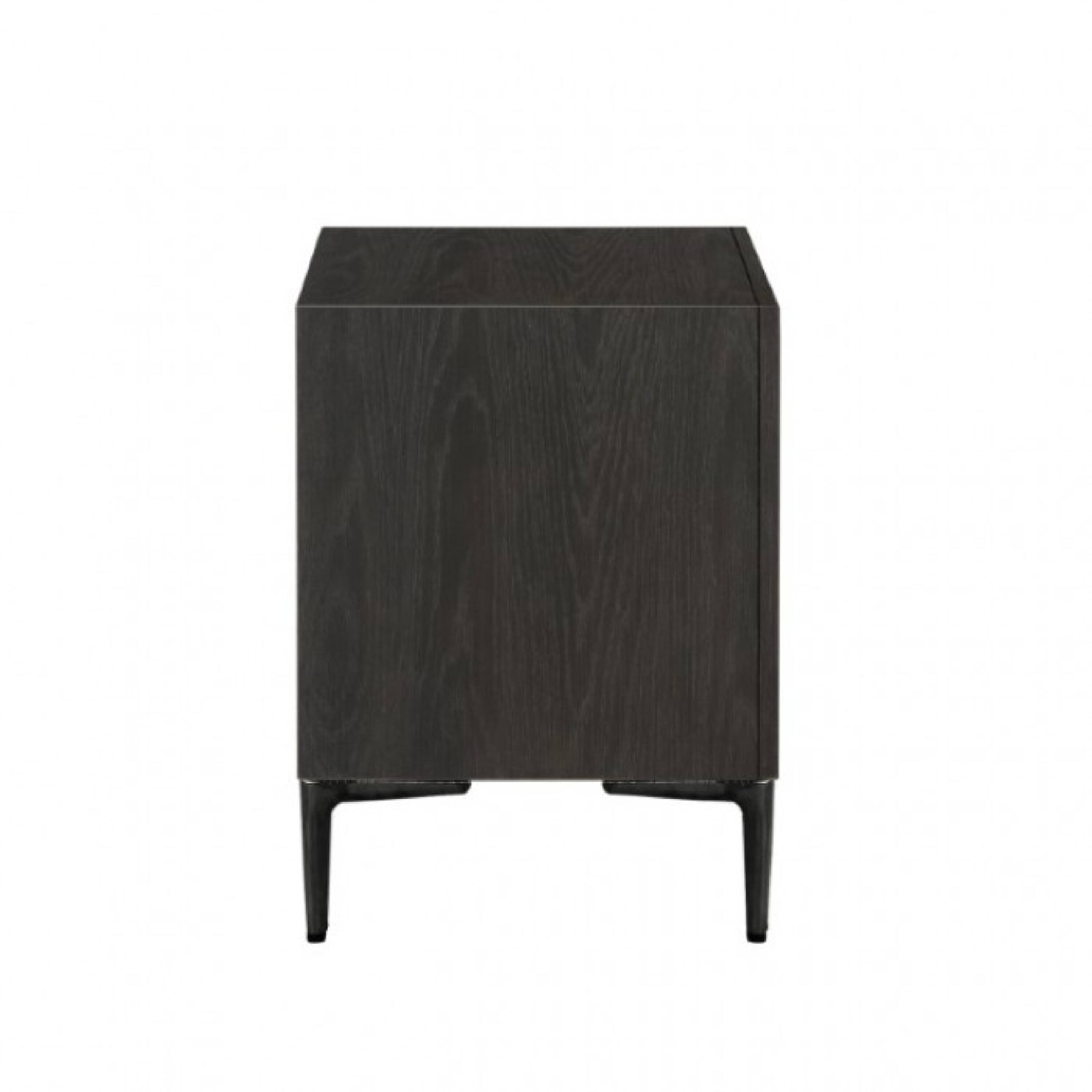 Alt View 2. Manhattan Lane - Kaira Nightstand, 2 USB Ports, Textured Metal Accents - Espresso Brown, Silver, Black.