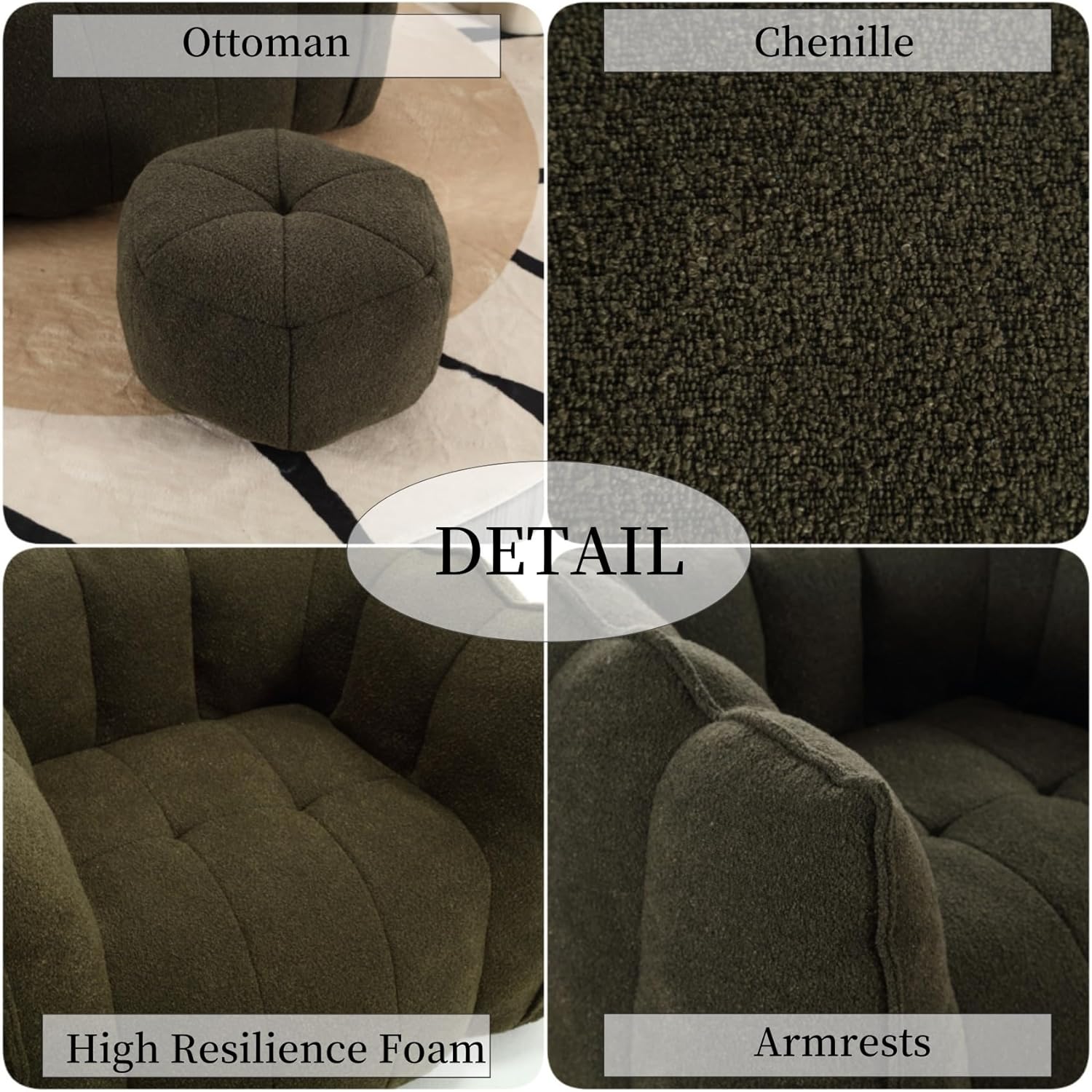 Ottoman Chenille DETAIL High Resilience Foam Armrests