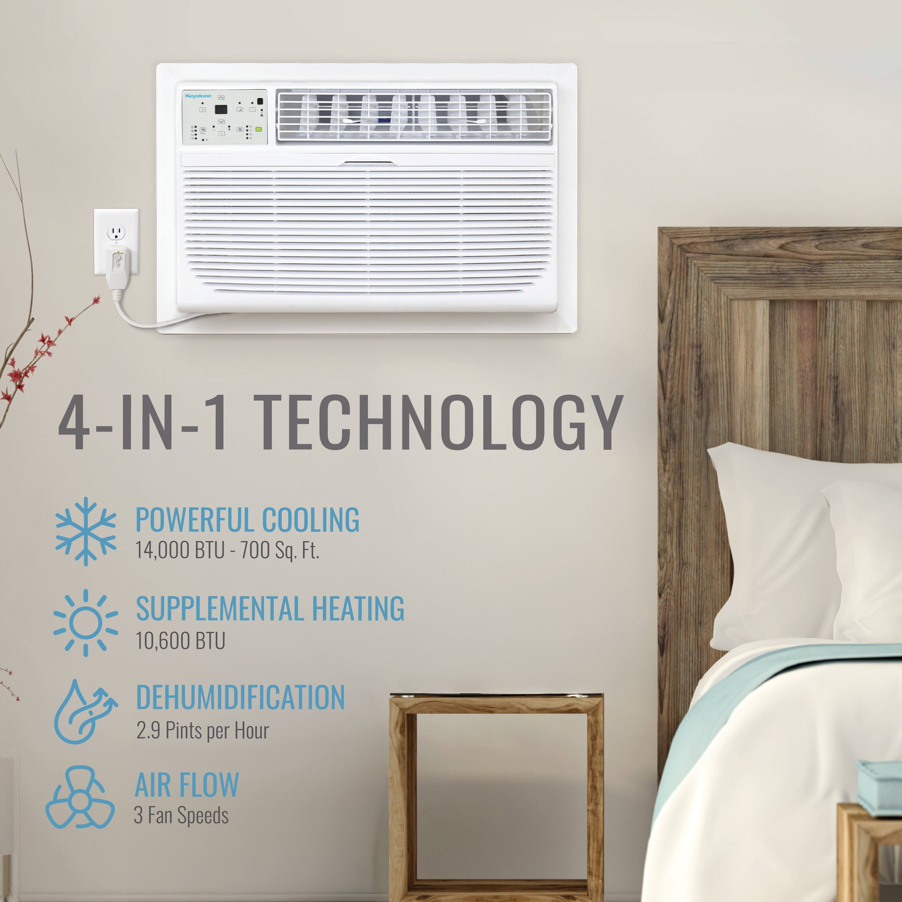 4-IN-1 TECHNOLOGY  
POWERFUL COOLING 14,000 BTU - 700 Sq. Ft.  
SUPPLEMENTAL HEATING 10,600 BTU  
DEHUMIDIFICATION 2.9 Pints per Hour  
AIR FLOW 3 Fan Speeds