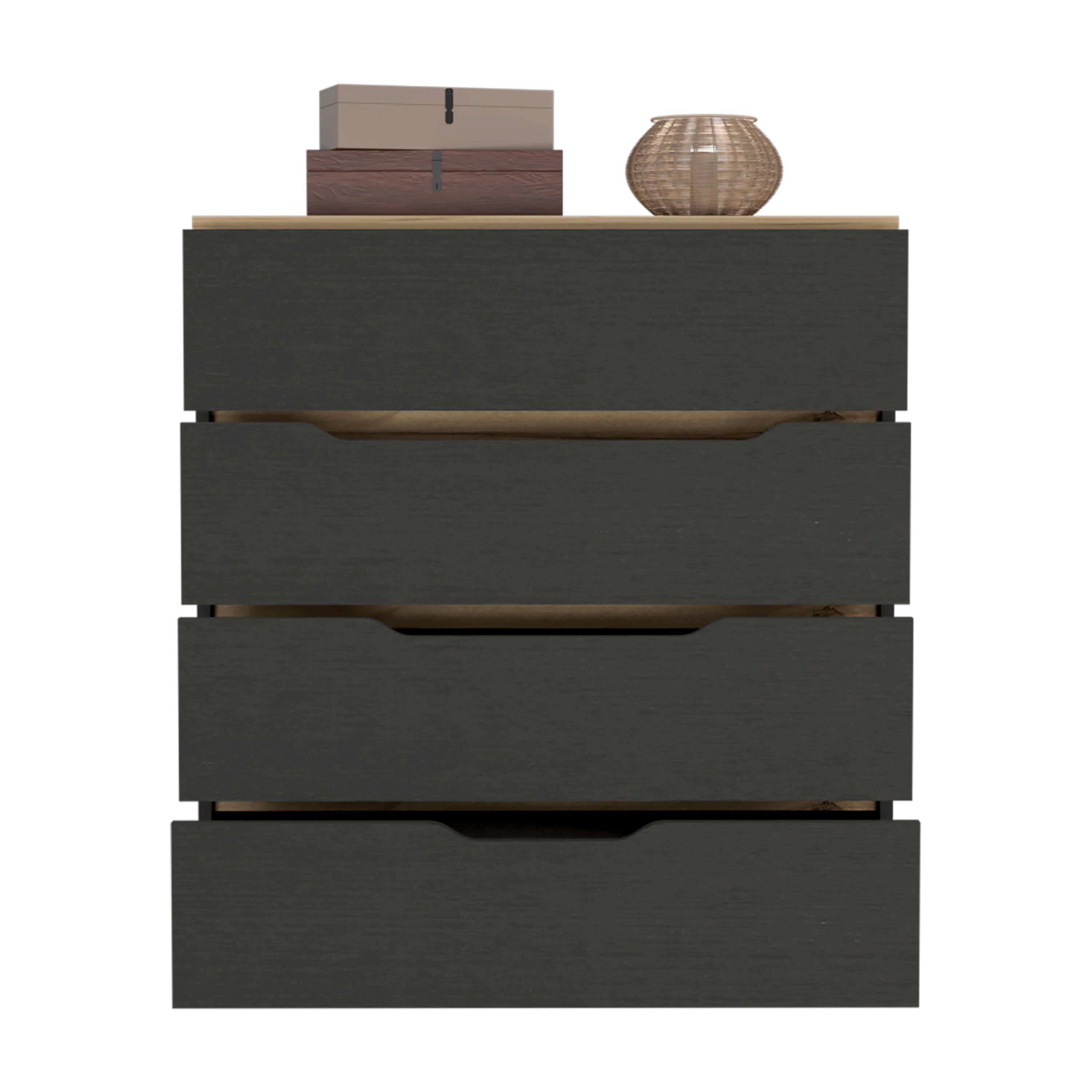Alt View 2. TuHome - Zoe Dresser, Superior Top, Four Drawers - Black / Light Oak.