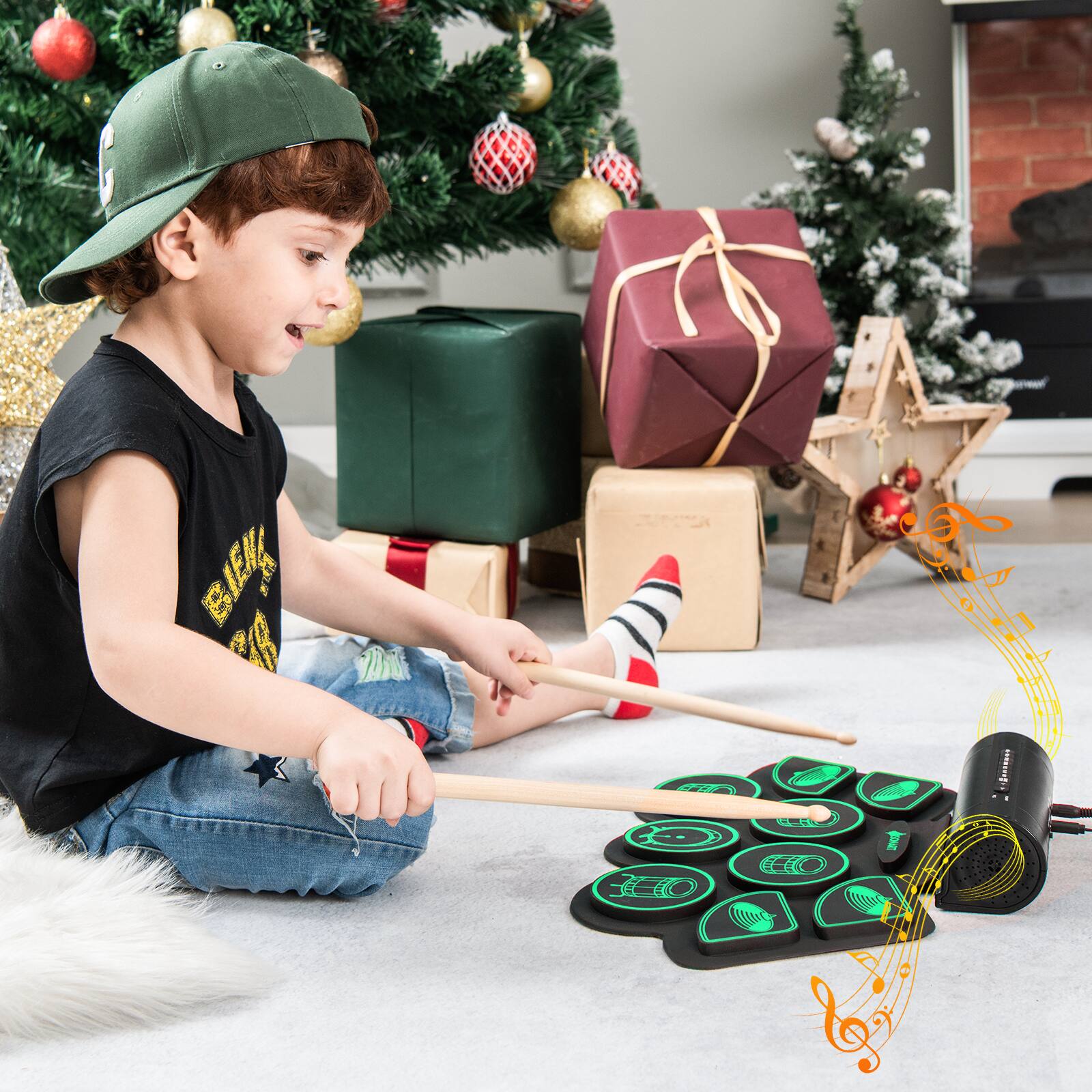 Alt View 1. Costway - Costway 9 Pads Electronic Drum Set with Sticks & Pedals for Kids, Adult, Beginners - Black,Green.