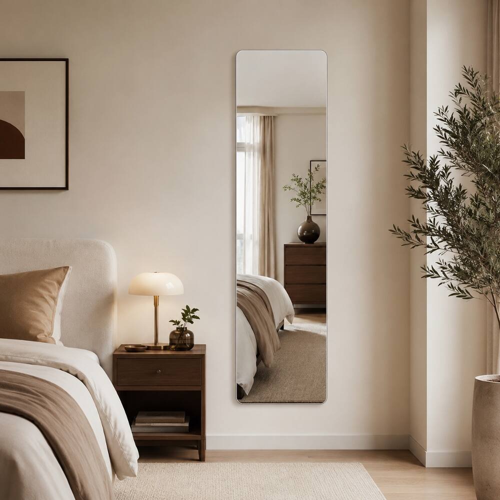 Front. Ropilly - Ropilly 56 x 15 Full Length Wall Mirror, Frameless Rounded Rectangle Mirror with Shatter Resistant Backing.