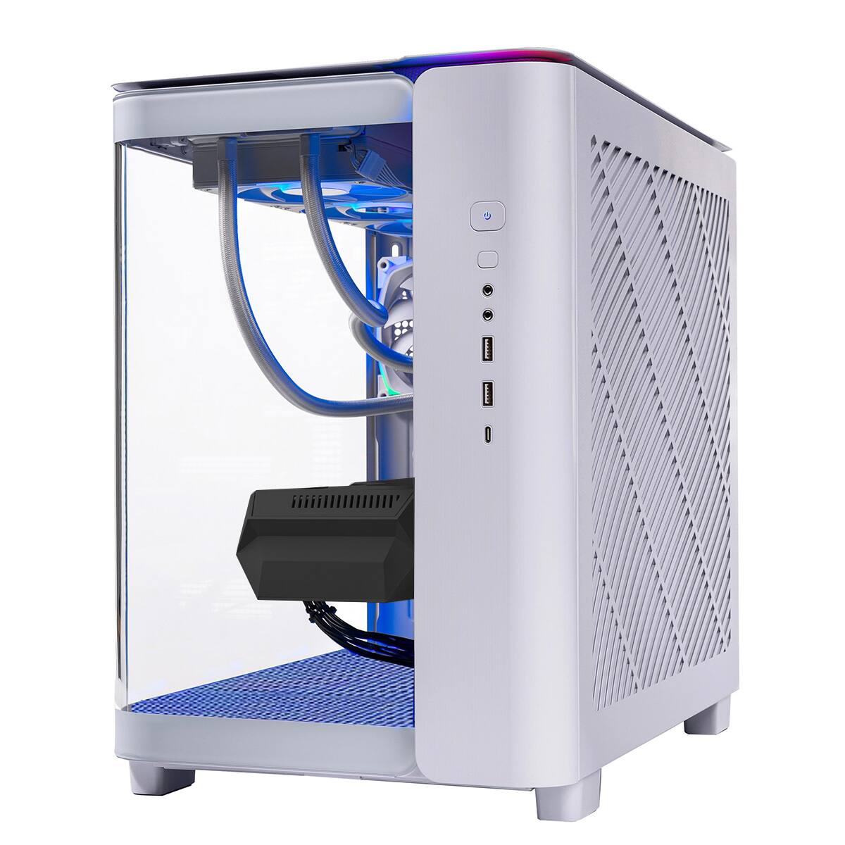 Left. Skytech Gaming - KING95 Gaming Desktop PC - AMD Ryzen 7 9700X (2024) - 16GB Memory - NVIDIA GeForce RTX 5060 Ti 16GB - 1TB NVMe Storage - White.