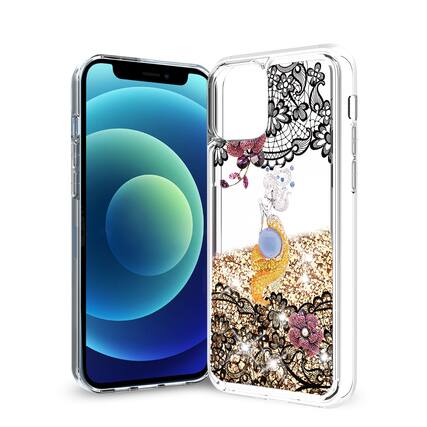 Front. Reiko - Iphone 12 Mini Glitter Case Moving Quicksand Gold Floral Mermaid - Gold.