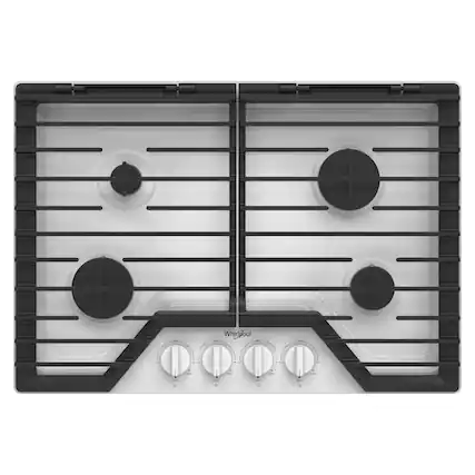 Front. Whirlpool - 30 in. Wide 4 burners Built-In Gas Cooktop with EZ-2-Lift Hinged Cast-Iron Grates - White.
