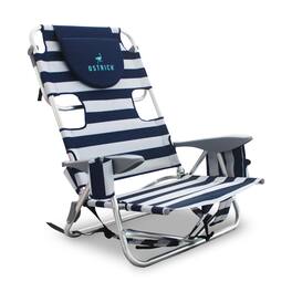 Ostrich - The Deluxe Backpacker Portable Beach Chair with Cooler Bag, Blue Stripe - Blue and White Striped