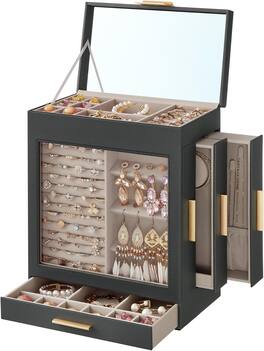 Stamp n Camp - SONGMICS Jewelry Box with Glass Window, 5-Layer Jewelry Organizer with 3 Side Drawers, Jewelry Storage, with Big Mirr...