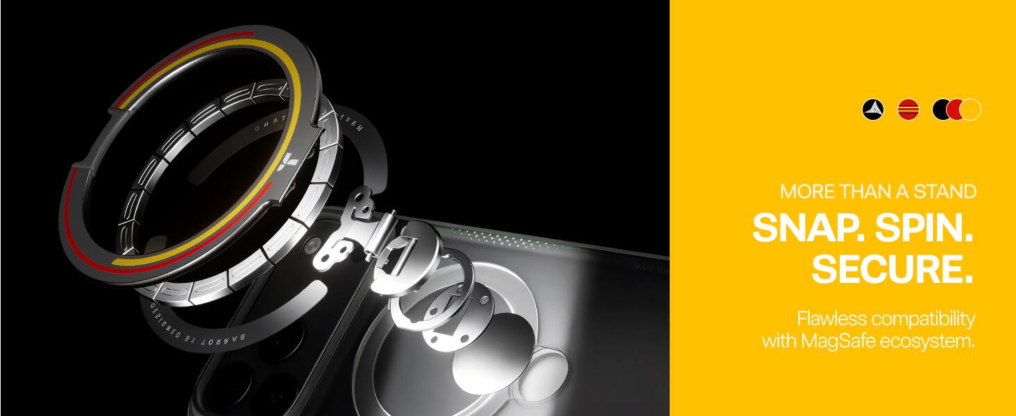 TANO
MAKE
DESIGNED BA BARROT
GRIP
MORE THAN A STAND SNAP. SPIN. SECURE. Flawless compatibility with MagSafe ecosystem.