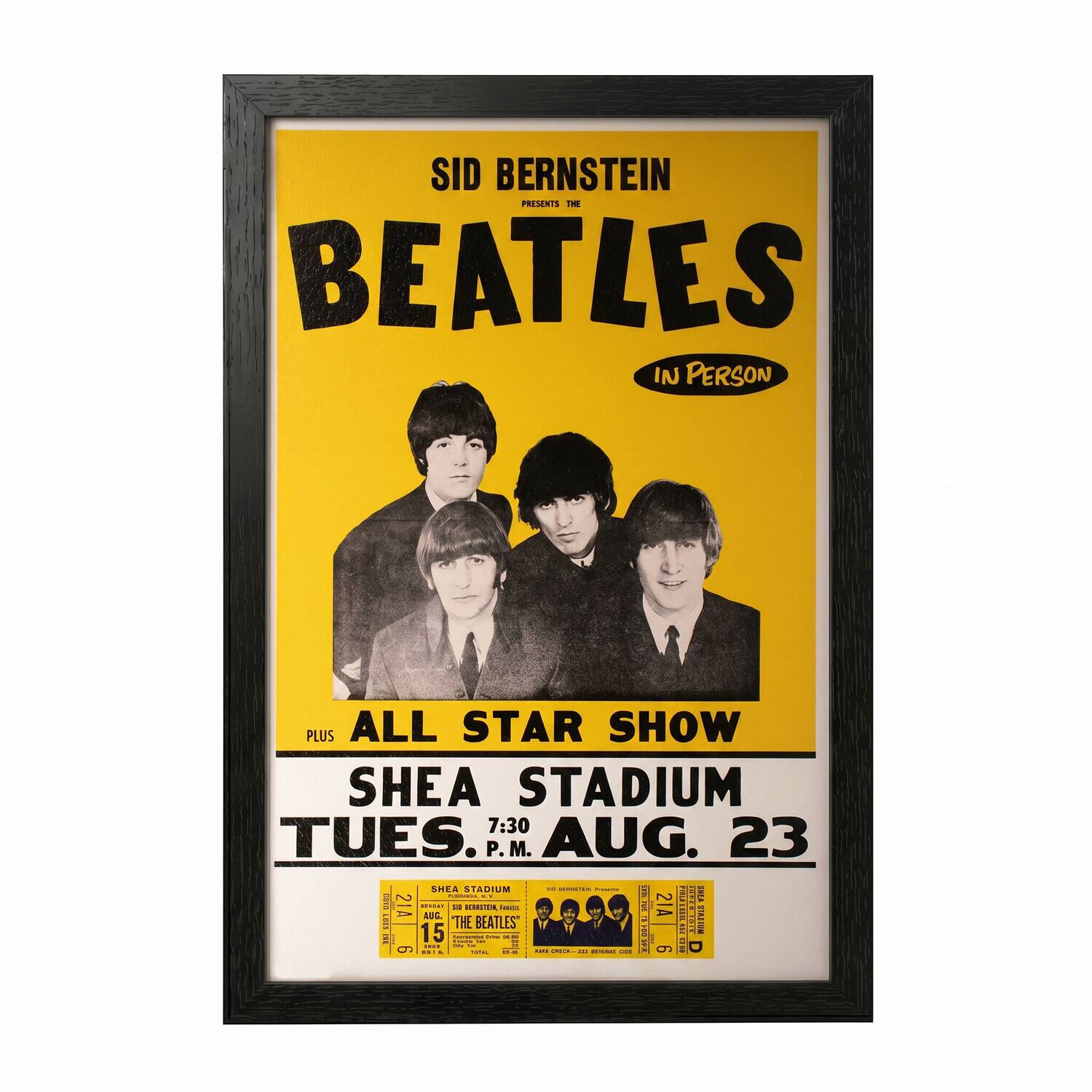 SID BERNSTEIN PRESENTS THE BEATLES IN PERSON  
PLUS ALL STAR SHOW  
SHEA STADIUM  
7:30 P.M. TUES. AUG. 23
