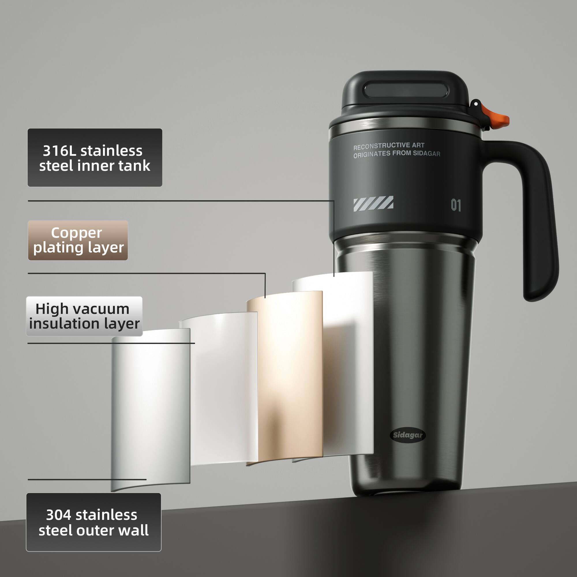 Sidagar 1000ml Cyber Tech Tumbler Cyber Futuristic 316 Stainless Steel ...