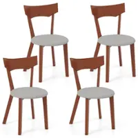 Costway Wooden Armless Dining Chair Set of 4 with Rubber Wood Legs Padded Seat Cushion - Walnut+Grey - Front_Zoom