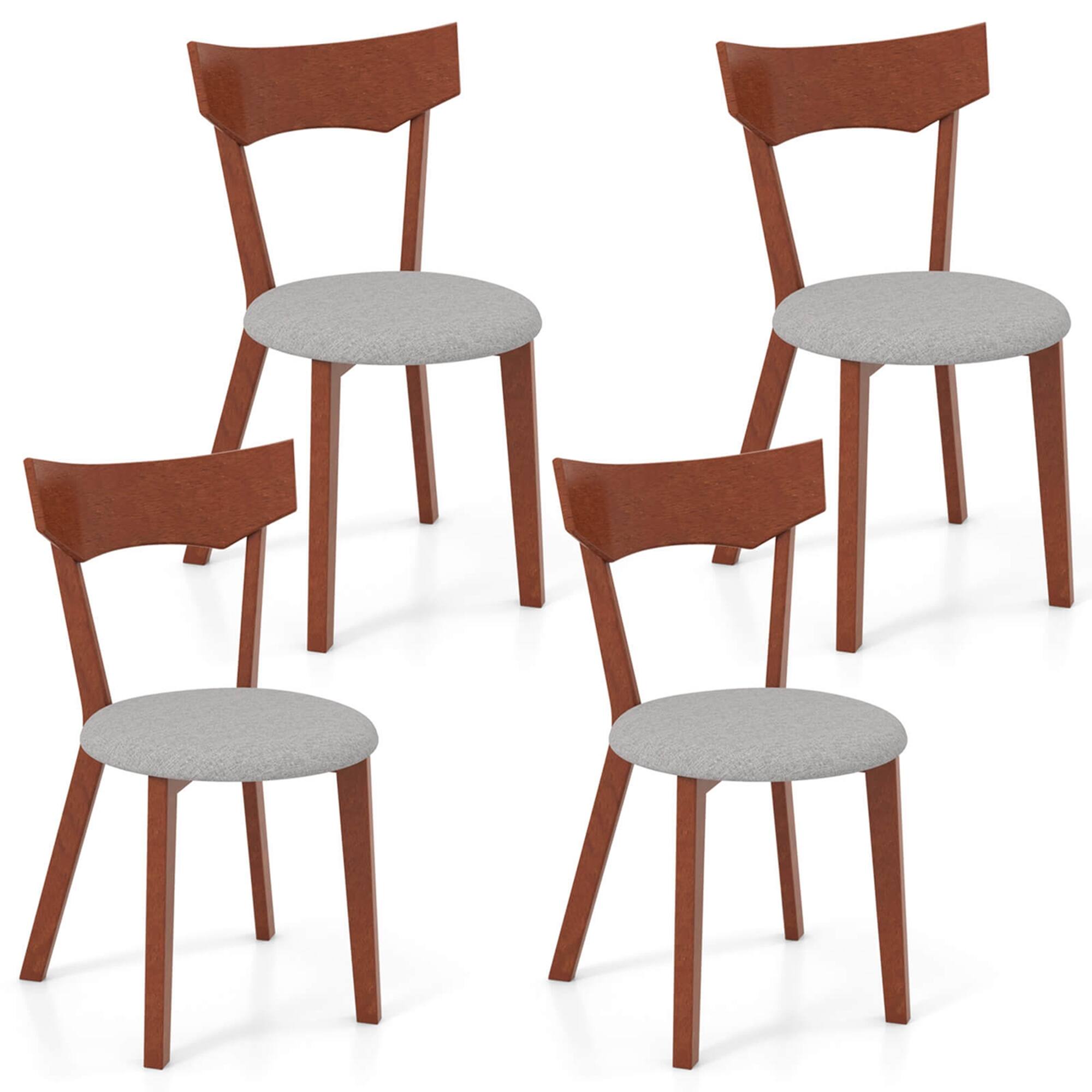 Front. Costway - Wooden Armless Dining Chair Set of 4 with Rubber Wood Legs Padded Seat Cushion - Walnut+Grey.