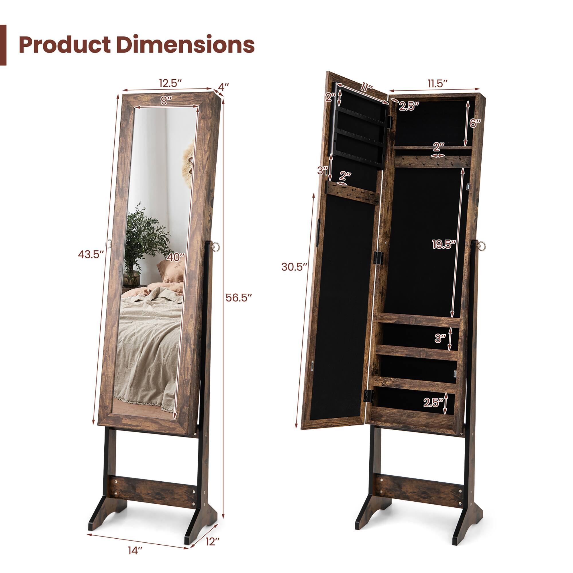 Product Dimensions: 12.5" x 9" x 4", 11.5" x 25" x 6", 2" x 3T x 2", 43.5" x 40" x 30.5" x 19.5" C, 56.5" x 3 x 25" x 14" x 12"