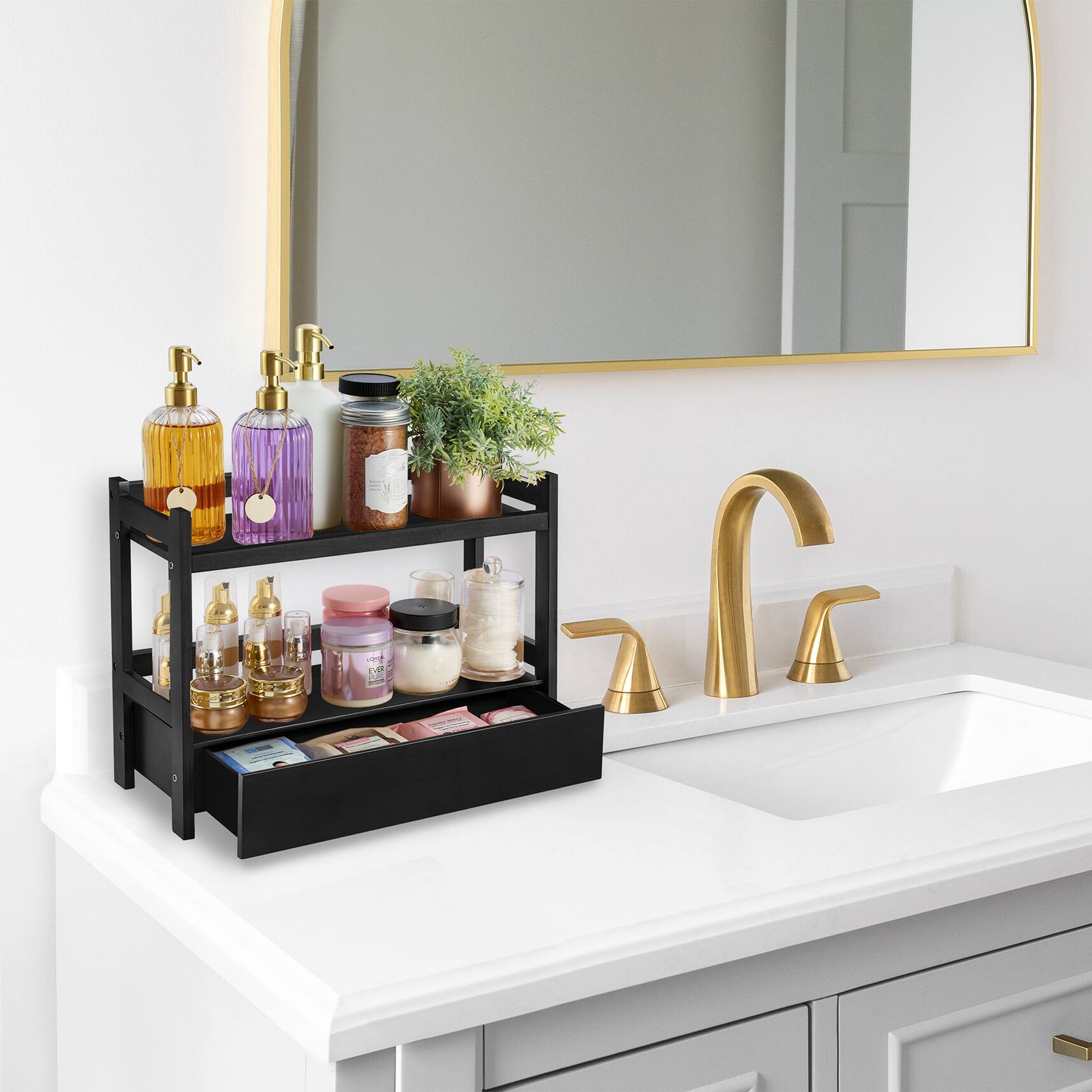 Alt View 4. Sorbus - Sorbus 2-Tier Bamboo Kitchen Countertop Organizer - ideal for storage and display, Matcha, Coffee Station, Bathroom - Black.