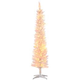 Homcom - Prelit Pencil Artificial Christmas Tree, 360 Colorful Surface Branches, 200 Colorful LEDs - White