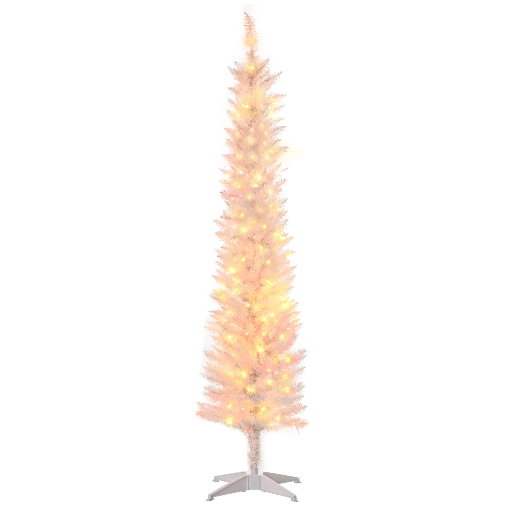 Front. Homcom - Prelit Pencil Artificial Christmas Tree, 360 Colorful Surface Branches, 200 Colorful LEDs - white.