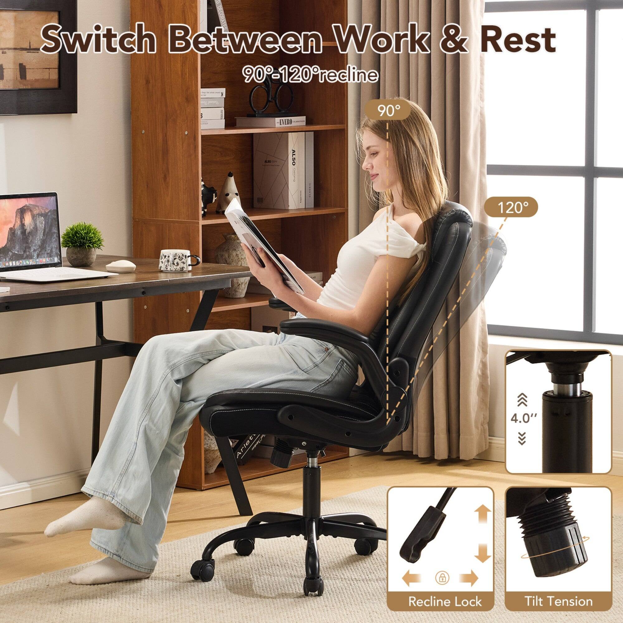 Switch Between Work & Rest  
90°-120° recline  

- Recline Lock  
- Tilt Tension  

4.0"