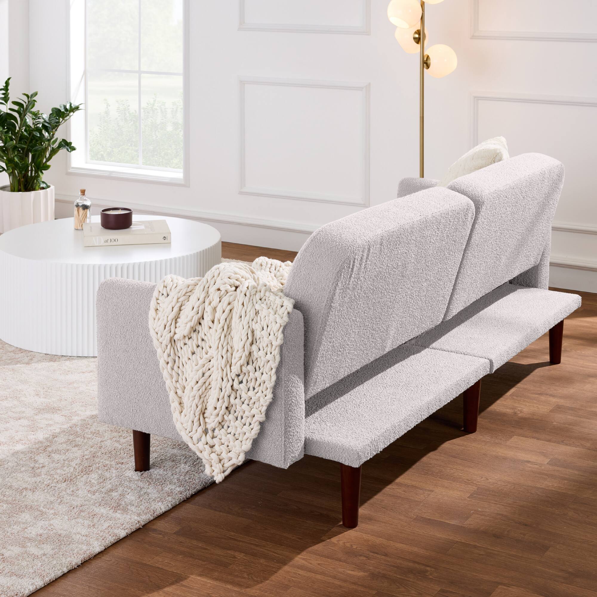 Alt View 7. Best Choice Products - Best Choice Products Curved Convertible Futon, Boucle Fabric Split-Back Sleeper Bed - Frost Gray - Boucle - Frost Gray.