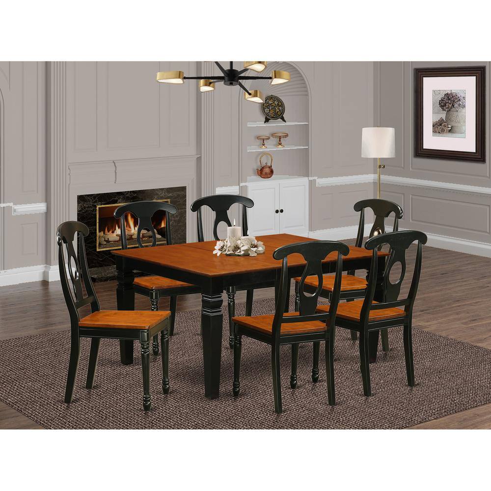 Back. East West Furniture - 7 Pc Dining set with a Kitchen Table and 6 Wood Dining Chairs in Black - Black & Cherry.