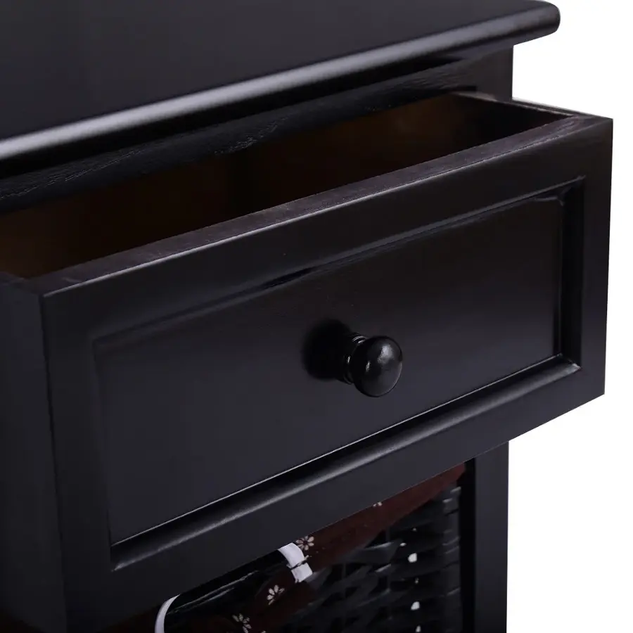 Alt View 21. Costway - Black Night Stand 3 Tiers 1 Drawer Bedside End Table Organizer Wood with 2 Baskets - Black.