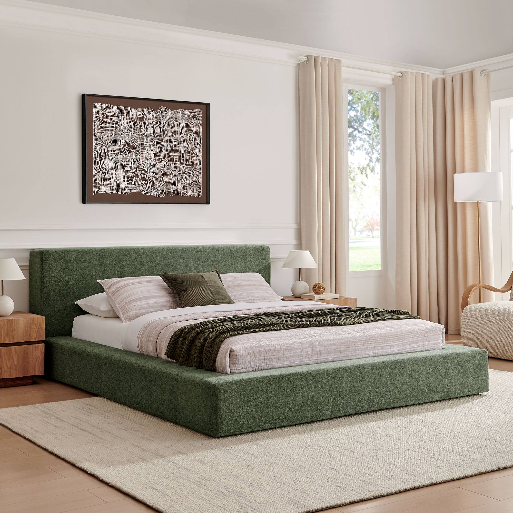 Alt View 7. Modway - Luma Chenille Upholstered King Platform Bed Frame by Modway - Eucalyptus.