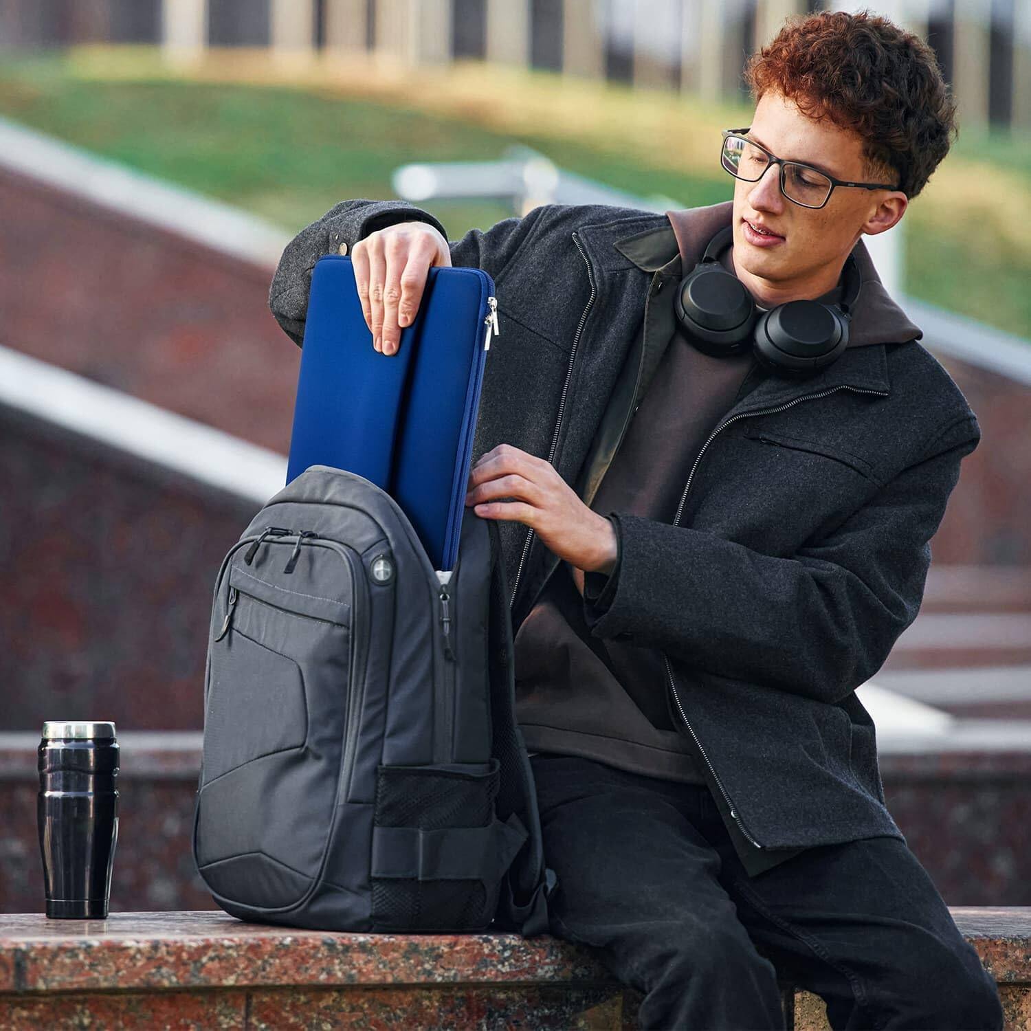 Alt View 2. Core Tech - 13-14 Inch Padded Laptop Sleeve with Front Accessory Pocket - Klein Blue.