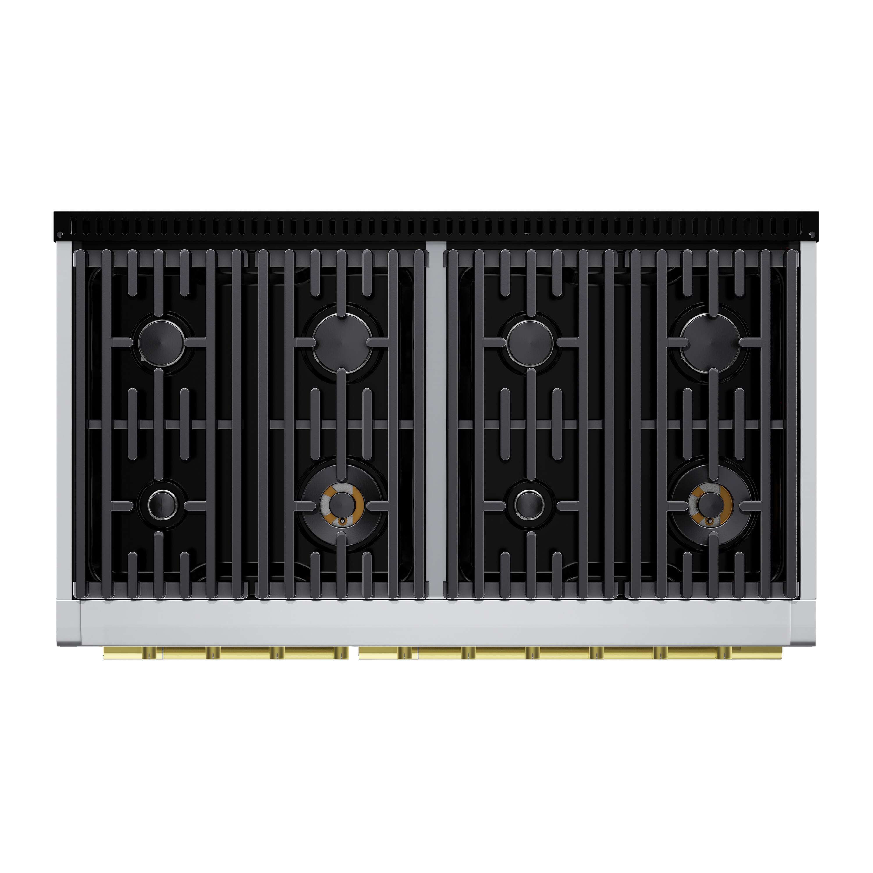 Alt View 6. Hauslane - HausPro 48 in. 8 Burners Gas Range in Satin Brass with 20,000 BTU and Double Oven with 5 Rack Positions - Satin Brass.