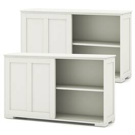 Costway - Stackable Buffet Sideboard Set of 2 with Sliding Doors & Adjustable Shelf - White