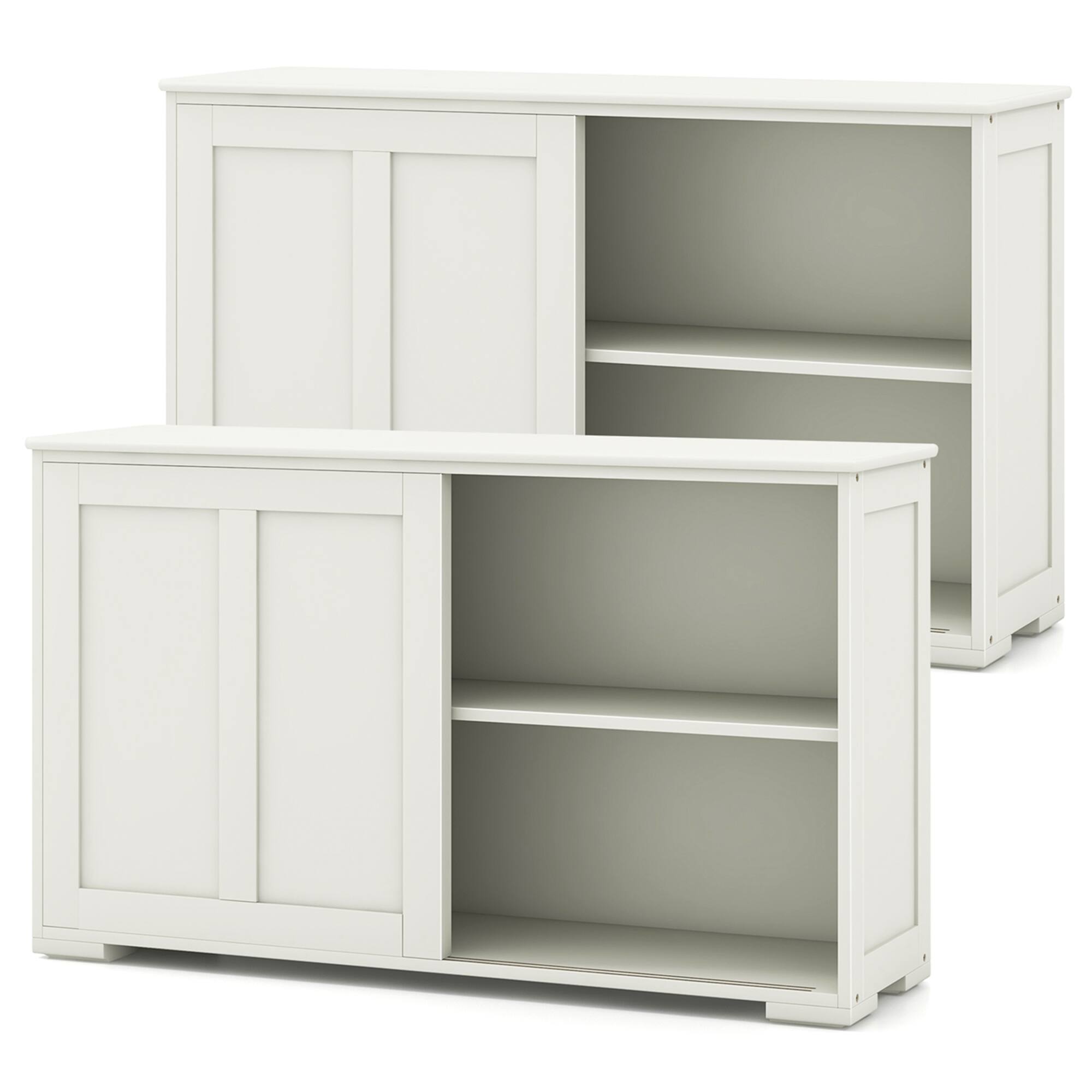 Front. Costway - Costway Stackable Buffet Sideboard Set of 2 with Sliding Doors & Adjustable Shelf - White.