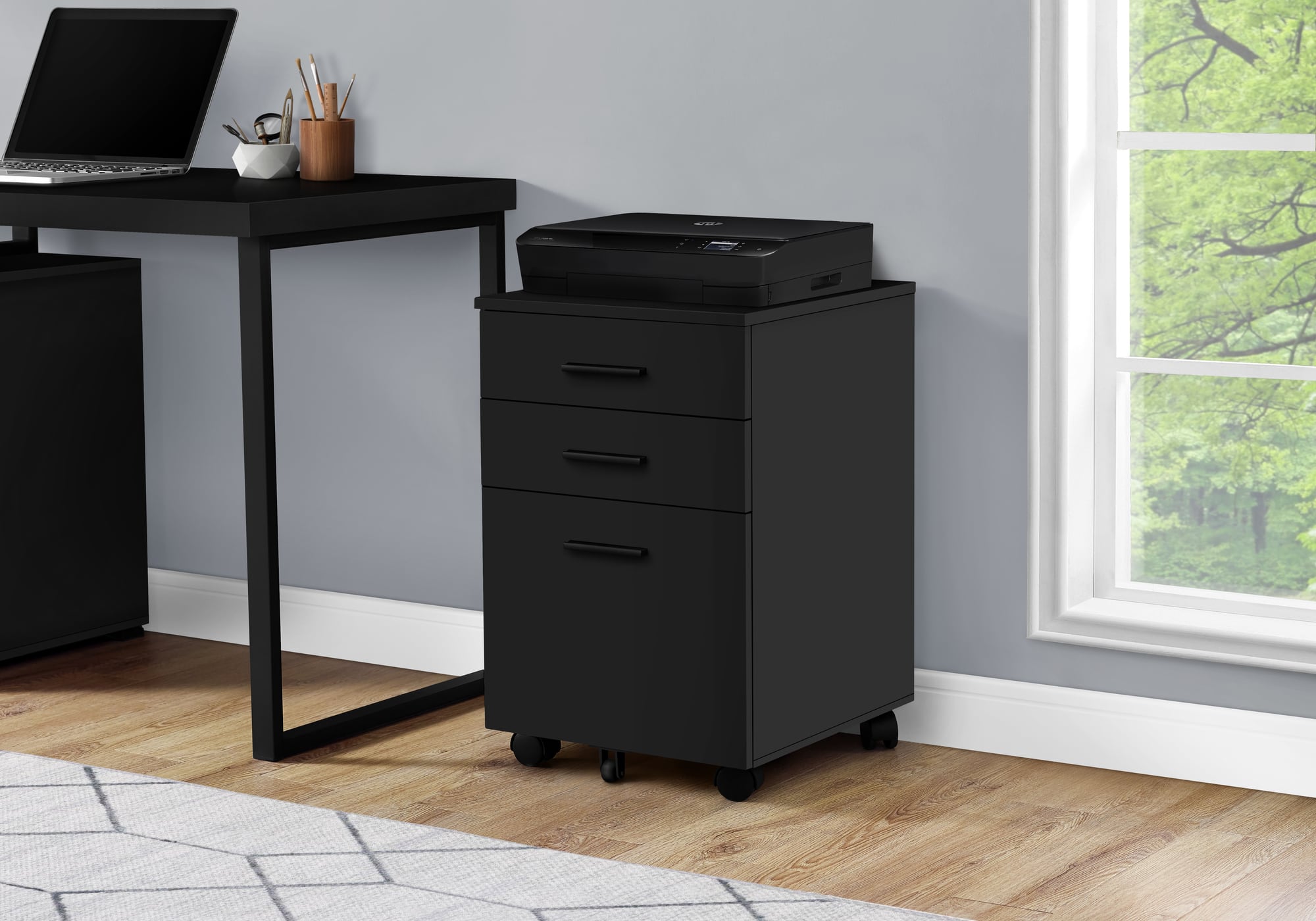 TinyHomie - File Cabinet Rolling Mobile Storage Drawers Printer Stand Office Work Black Laminate Contemporary Modern