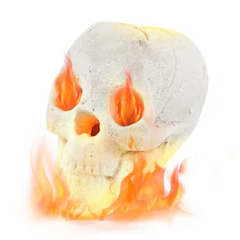 Costway - Ceramic Fireproof Fire Pit Skull, Reusable Imitated Human Skull for Gas - Beige