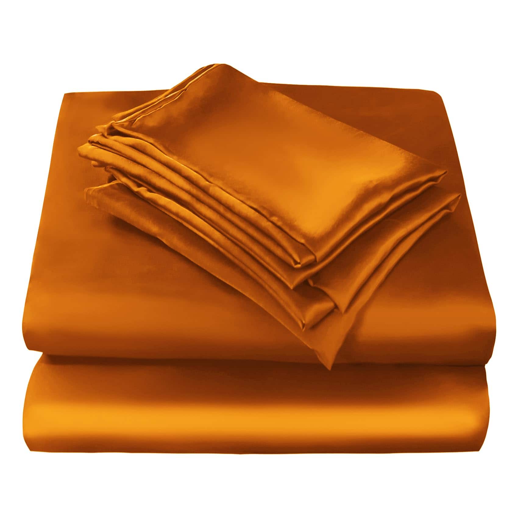 MAGICAL RUBS - Green Satin Sheet Set Full Size 4 Piece Silky Bed Sheets Extra Deep Pocket Good For Hair And Skin 4 Piece Satin Sheet - Orange Full