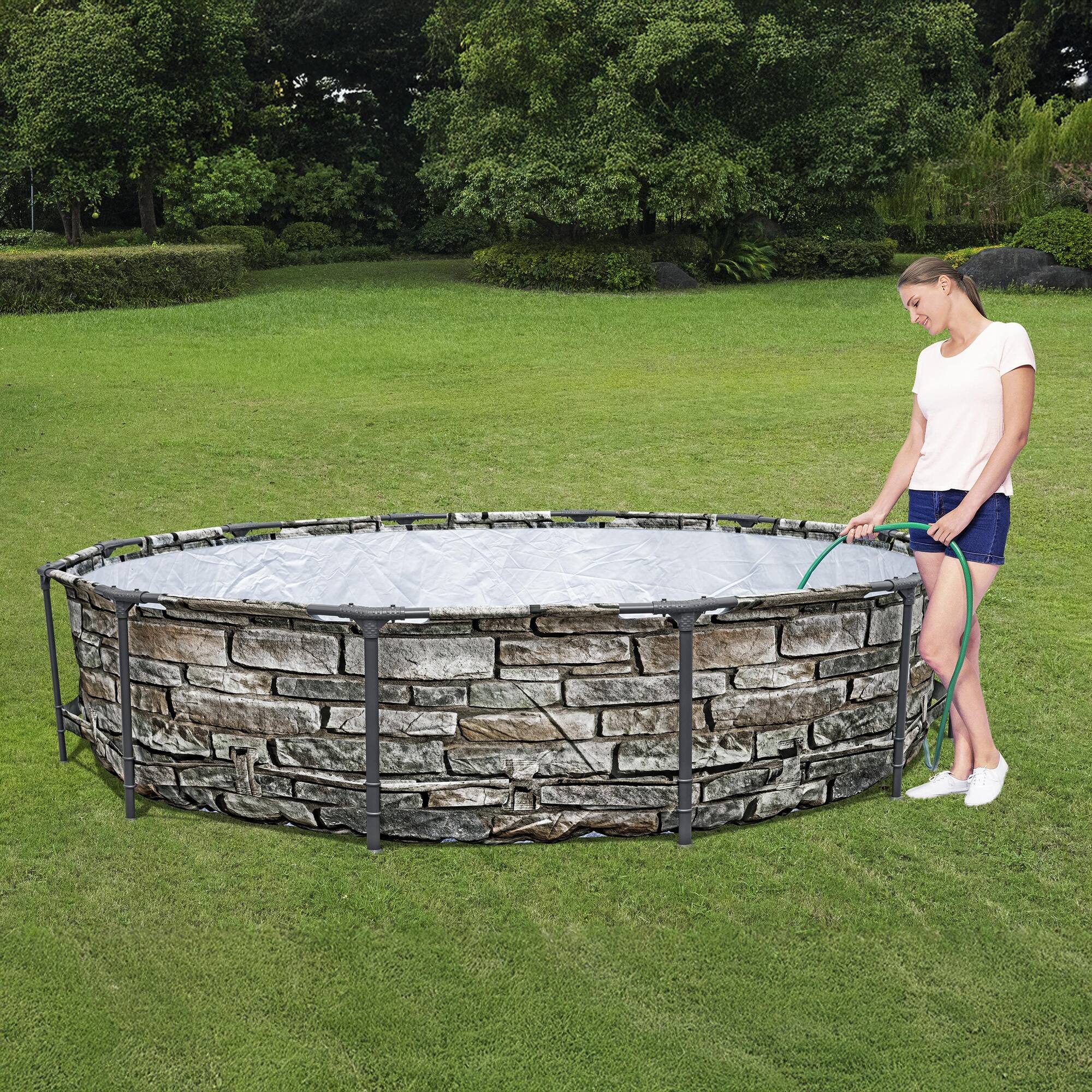 Alt View 1. Bestway - Bestway 56817E 12' x 30" Steel Pro Max Round Above Ground Swimming Pool w/ Pump - Stone.