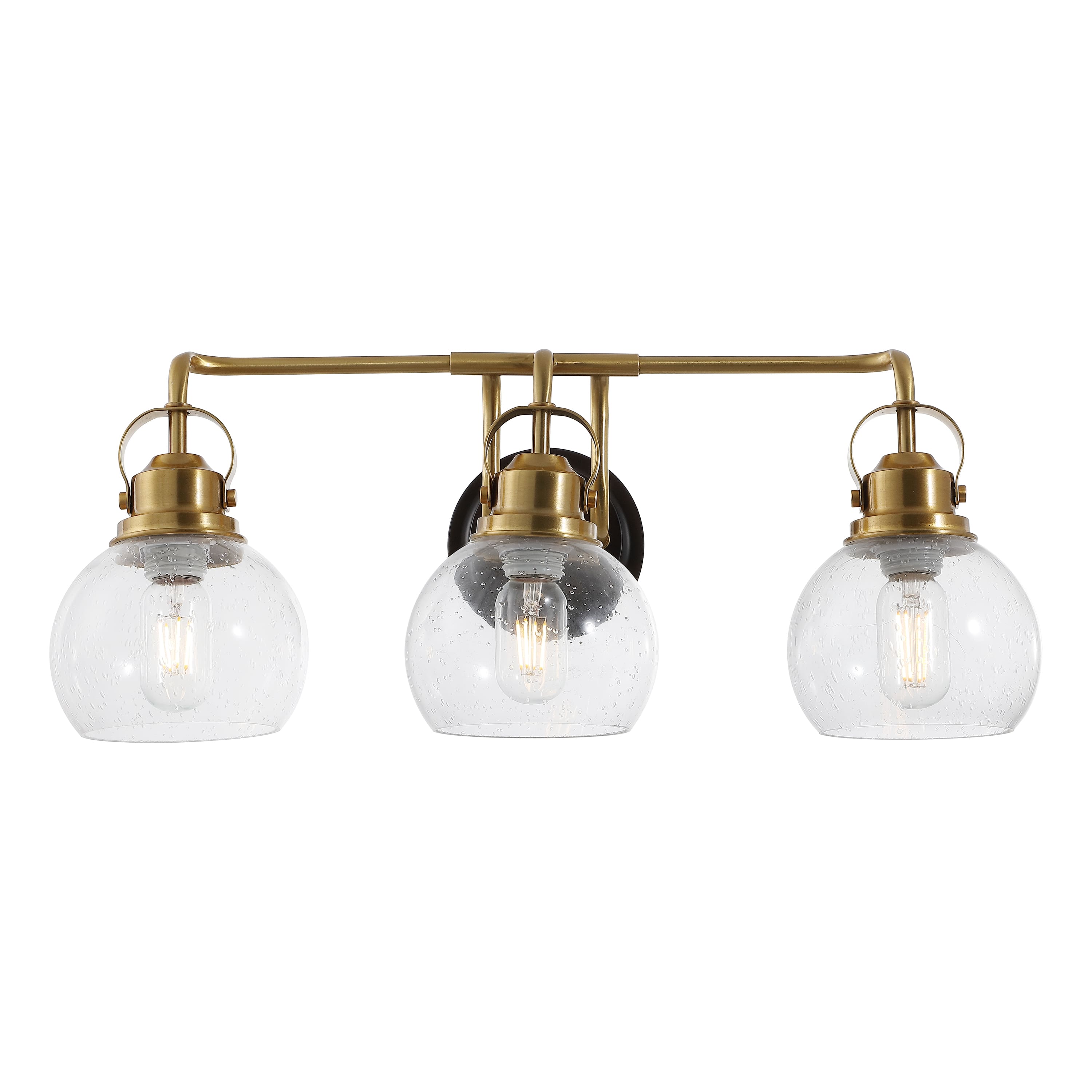 "Jonathan Y - Shirley 24"" 3-light Farmhouse Metal LED Vanity Light with Seeded Glass Globe Shades - Brass Gold/Oil Rubbed Bronze" price history on PriceWatchPro