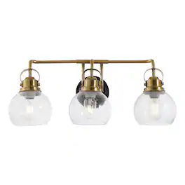 Jonathan Y - Shirley 24" 3-light Farmhouse Metal LED Vanity Light with Seeded Glass Globe Shades - Brass Gold/Oil Rubbed Bronze