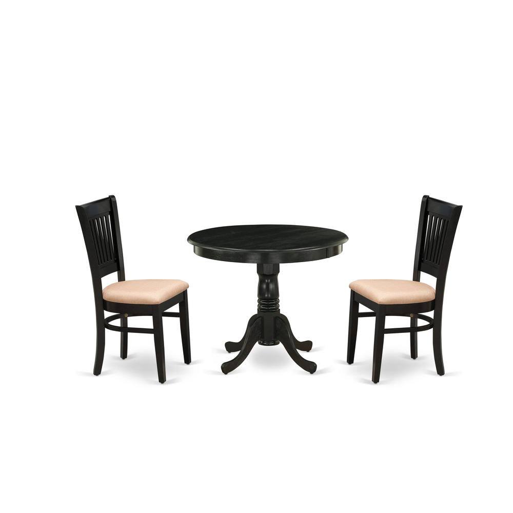 East West Furniture - 3-Pc Kitchen Dining Set- 2 Wood Chair and Kitchen Dining Table - Linen Fabric Seat and Slatted - Multi-Color price history on PriceWatchPro