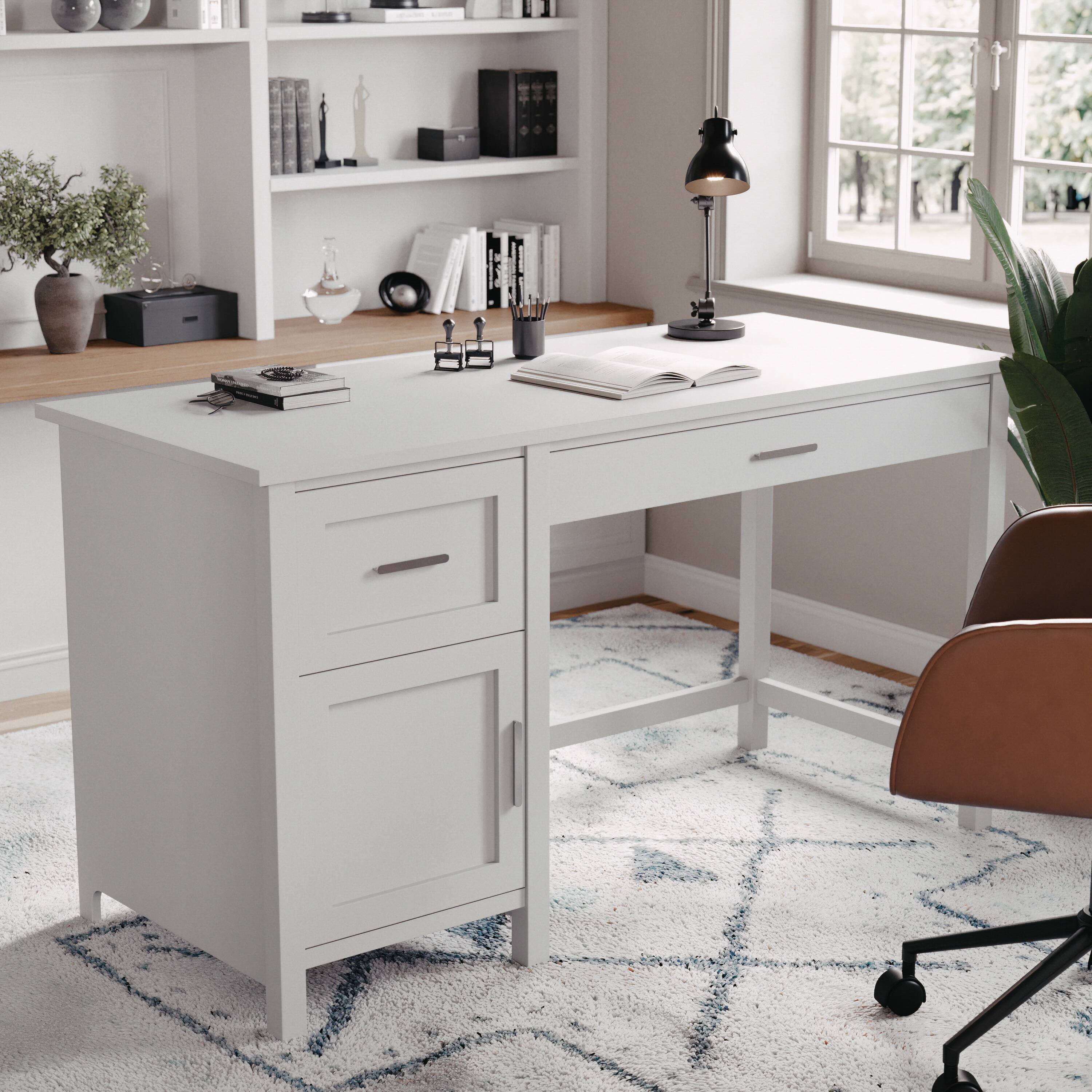 Alt View 11. Martha Stewart - Hutton Gray Shaker Style Home Office Desk with Storage - Gray Frame/Brushed Nickel Hardware.